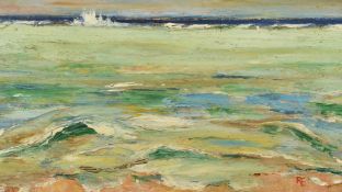 Early 20th Century English School, a study of waves breaking, oil on canvas, signed with initials