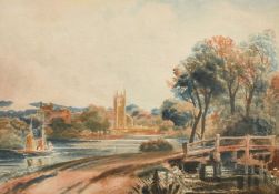 Attributed to Peter de Wint, 'Cookham on Thames', watercolour, 8.75