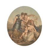 Bartolozzi after Kauffman, female figures with a putti, a pair of colour engravings, each 12.5