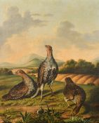 19th Century Continental School, game birds in a landscape, oil on canvas, indistinctly signed and