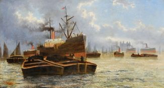 T. Mellers, 19th Century, barges and shipping on the Thames, oil on canvas, signed, 18