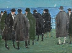Stanley Royle (1888-1961) British, Figures in coats and hats standing on a promenade looking out