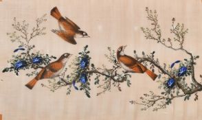 Chinese School, A still life of a pink roses and a butterfly, watercolour, 7.75