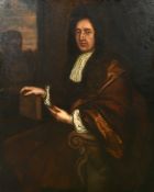 English School, Circa 1800, a portrait of a seated gentleman holding a book, oil on canvas, 48.75