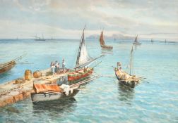 Giovanni Melini, 'Preparing for the days fishing', watercolour/gouache, signed, 12.5