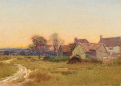 Leopold Rivers (1852-1905), dusk over farm buildings, watercolour, signed, 5