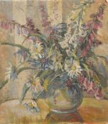 Circle of Dorothea Sharp, an unframed unstretched oil on canvas still life study of flowers, 20