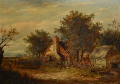 Joseph Thors (1835-1920) British, a wayfarer by a country cottage, oil on panel, signed, 10