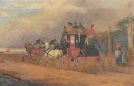 Circle of James Pollard, The Dover mail coach and a Dover to London stagecoach, oils on canvas, both