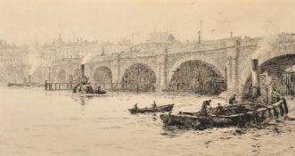 William Lionel Wyllie (1851-1931), Waterloo Bridge, etching, signed in pencil, plate size 7.5