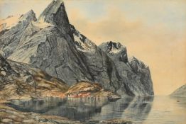 I. Ibsen (Circa 1900), a view of a Norwegian Fjord, watercolour, signed, 8.5
