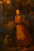 Circle of Francis Wheatley, a young gleaner and her dog in a landscape, oil on canvas, 22