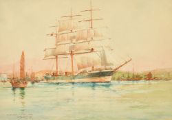 William Minshall Birchall (1884-1941) British, 'The Red Ensign in Eastern Waters', watercolour,