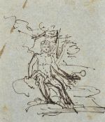 Circle of George Richmond, a figure seated in a landscape, sepia ink, 4.25