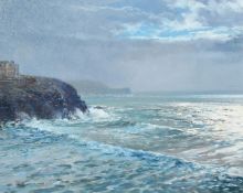 Ted Dyer (b. 1940), 'Break in the Clouds, Poldhu Cove', oil on canvas, signed, 16