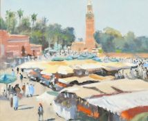 Michael Richardson (b.1943), A Market in Marrakech, oil on board, signed with initials, 10