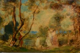 Arthur Kynaston (1876-1919) British, a study of figures in a landscape, oil on board, 5