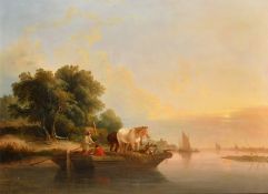 Attributed to Edward Charles Williams (1807-1881) British, The ferry crossing, oil on canvas,