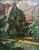 H. S. Merritt (1884-1963) British, The entrance to a country house covered with ivy, oil on