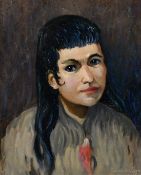 Norman Lloyd (20th Century) Portrait of a young girl with long black hair, oil on canvas, signed,