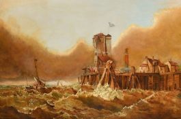 Circle of Henry Barlow Carter (1803-1867), vessels approaching Scarborough harbour, oil on canvas,