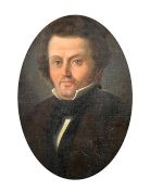 Mid-19th Century Continental School, Portrait of a gentleman wearing a black cravat and waist coat