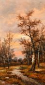 S. William, A pair of landscapes with trees and a figure, morning and evening views, oils on canvas,