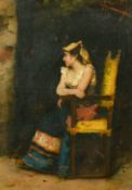 19th Century, Continental School, A lady in traditional dress seated in an interior, oil on