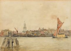 Jules Lessore (1849-1892), 'St. Anne's, Limehouse', watercolour, signed, 9.5