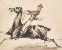 Attributed to Francis Grant (1803-1878), a gentleman rider on horseback travelling at speed, ink and