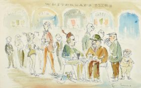 L. Bernard, Characters in a lounge bar, ink and wash, signed, 11.25