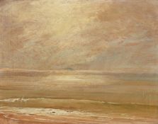 Circa 1875, a study of a coastline under breaking skies, oil on paper laid down, indistinctly signed