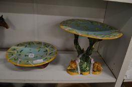 Two Majolica comports (faults).