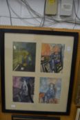 Figure subjects, watercolours, set of four, mounted as one.