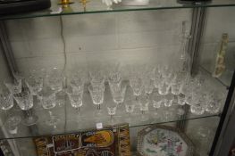 A good collection of Waterford Lismore drinking glasses and a decanter.
