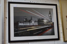 London landscape at night, photographic print, framed and glazed.