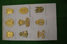 A collection of nine Danish army badges.