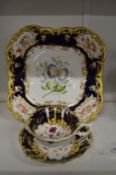 Floral decorated cup and saucer and similar plate.