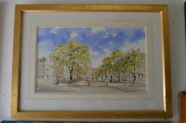 Sloane Square, Chelsea and Embankment Gardens, Chelsea, watercolours, signed.
