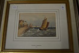 R T Wilding, Sailing ship in a choppy sea of a coast at Stonehaven, Aberdeenshire, watercolour