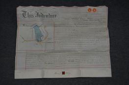 A vellum indenture dated 1885 relating to Edward Joseph Halsey of Pirbright.
