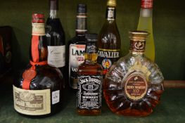 Various spirits to include Jack Daniels, Grand Marnier, Remy Martin cognac etc (sold as seen).