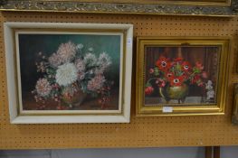 Marion Broome, Still life of flowers in a vase, oil on canvas together with a similar painting by