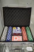 A cased poker set.
