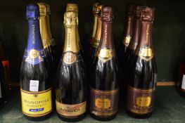 Twelve bottles of Champagne and sparkling wine.