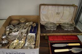 Various silver flatware and condiments and other collectables together with a cased set of butter
