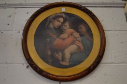 The Madonna and Child, colour print, circular, framed and glazed.