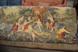 A classical style machine made tapestry wall hanging depicting harvesting scene 210cm x 140cm.