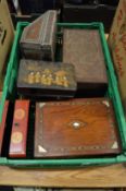 Eastern lacquer boxes and other items.