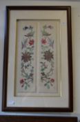 A pair of Chinese embroidered sleeves, framed and glazed.